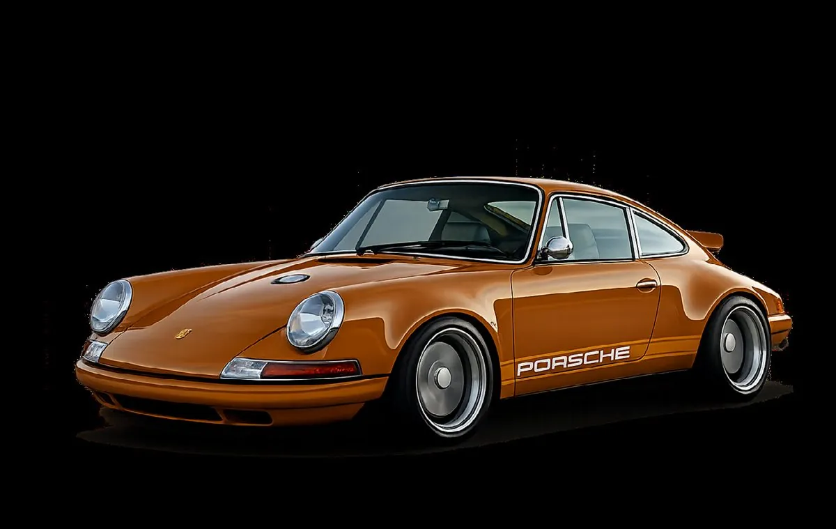 1973 Porsche 911 in burnished copper as a lobby feature piece